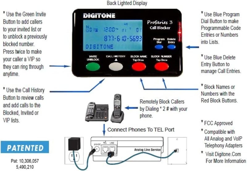 Digitone Communications ديجيتون برو سيريس 3 جهاز حظر المكالمات التلقائي لحظر الرسائل المزعجة للهواتف الثابتة - إعداد سهل وزر واحد لحظر المكالمات الآلية - Image 4